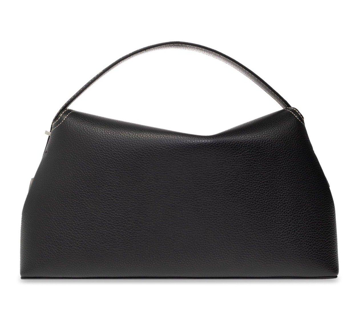 Totême Logo Plaque Foldover Top Handle Bag - Black - Image 2