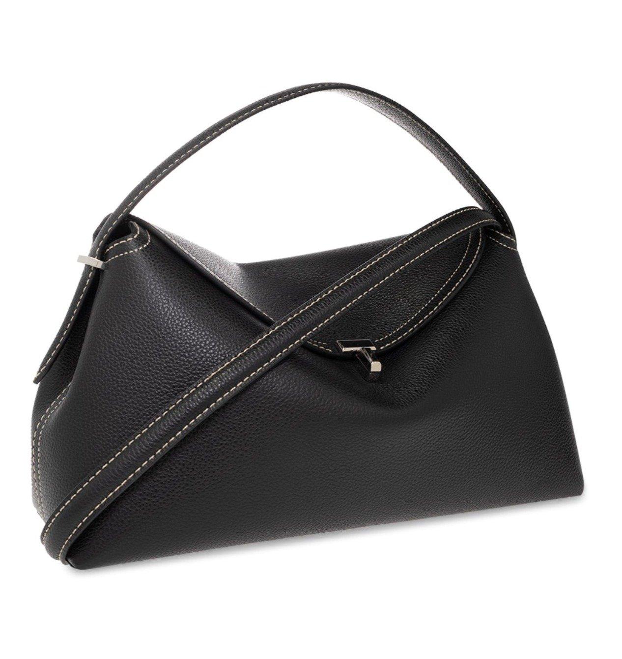 Totême Logo Plaque Foldover Top Handle Bag - Black - Image 3
