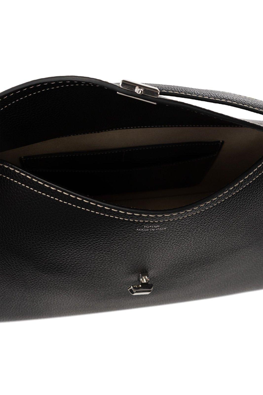 Totême Logo Plaque Foldover Top Handle Bag - Black - Image 4
