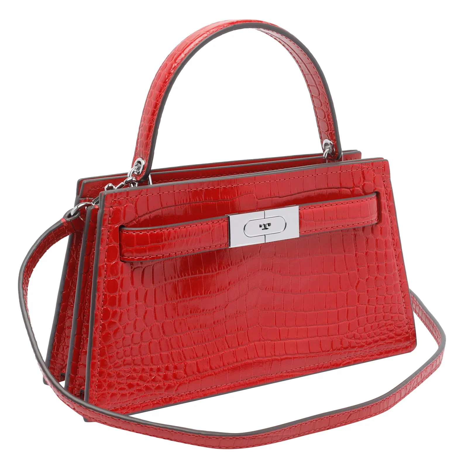 Tory Burch Small Lee Radziwill Croc Handbag - Red - Image 2