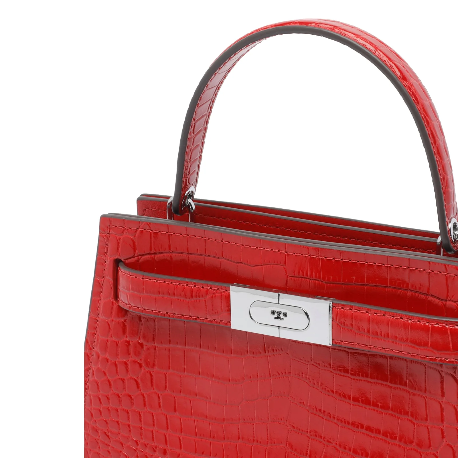 Tory Burch Small Lee Radziwill Croc Handbag - Red - Image 4