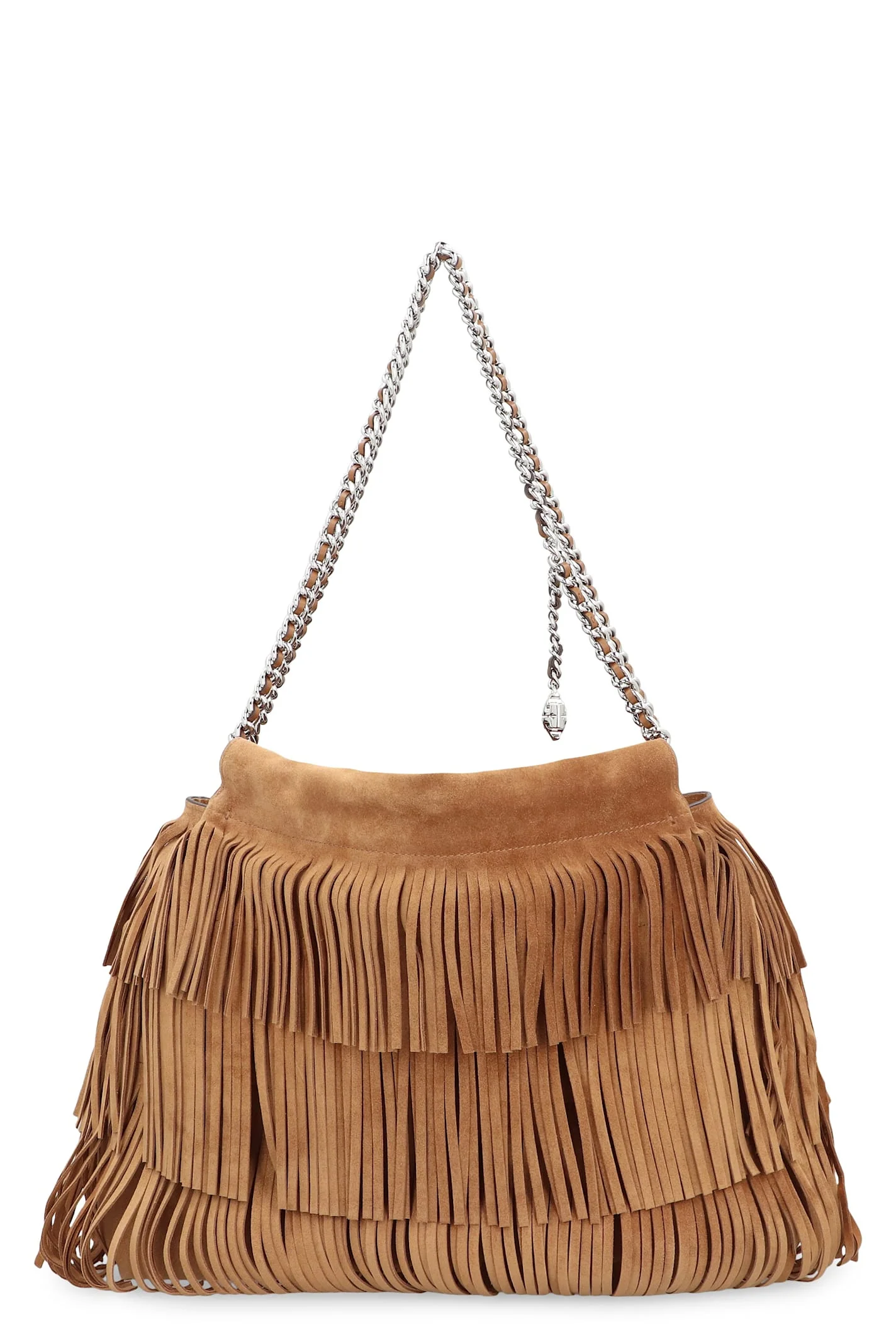 Tory Burch Fleming In Suede With Fringes Hobo Bag - Brown