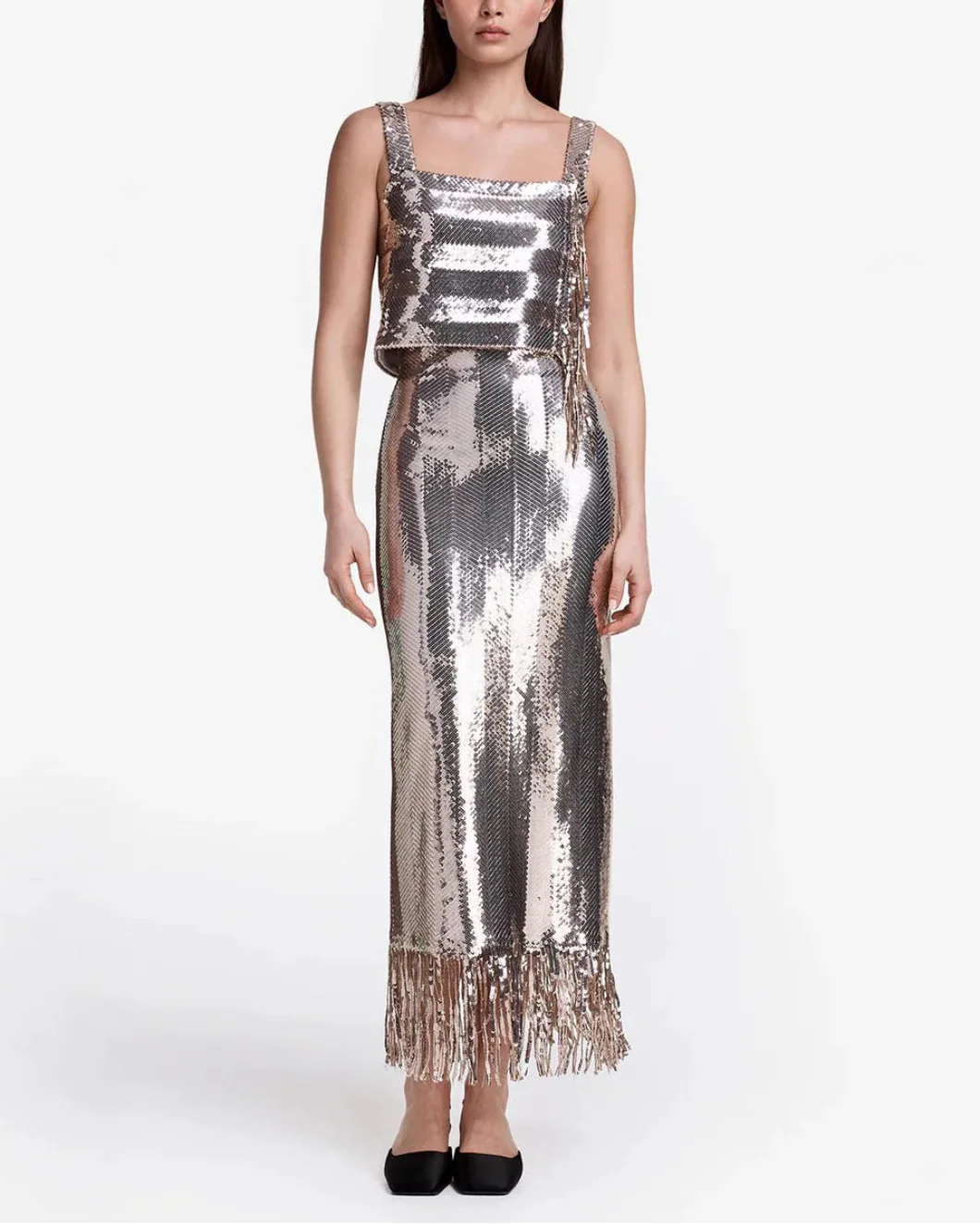 Smythe High Waisted Sequin Skirt - Champagne - Image 2