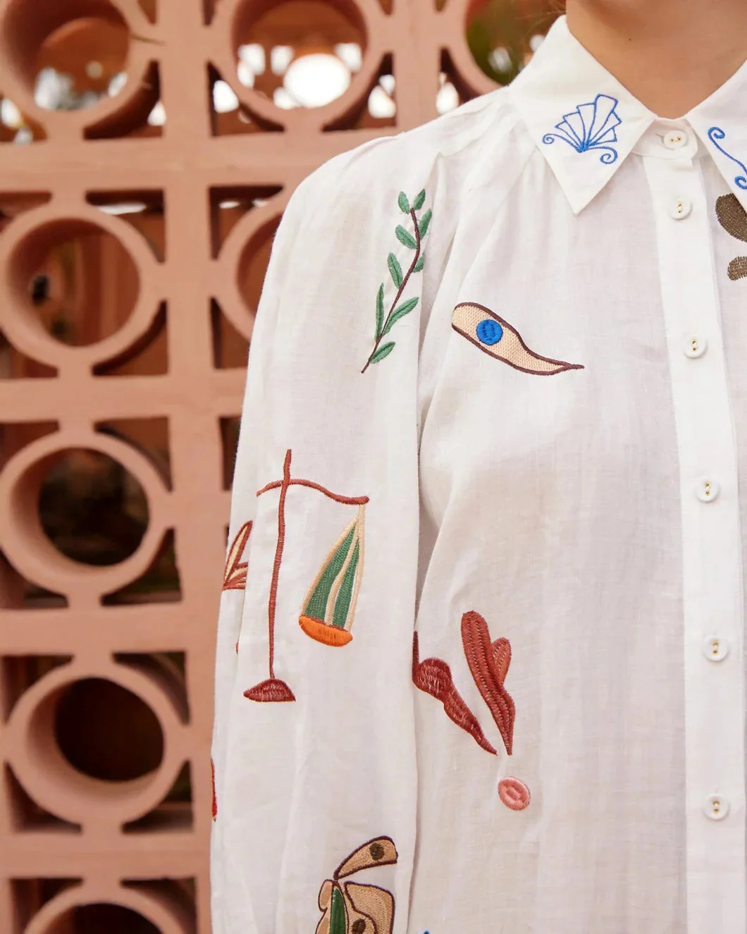 ALEMAIS Mina Embroidered Shirtdress - Cream - Image 5