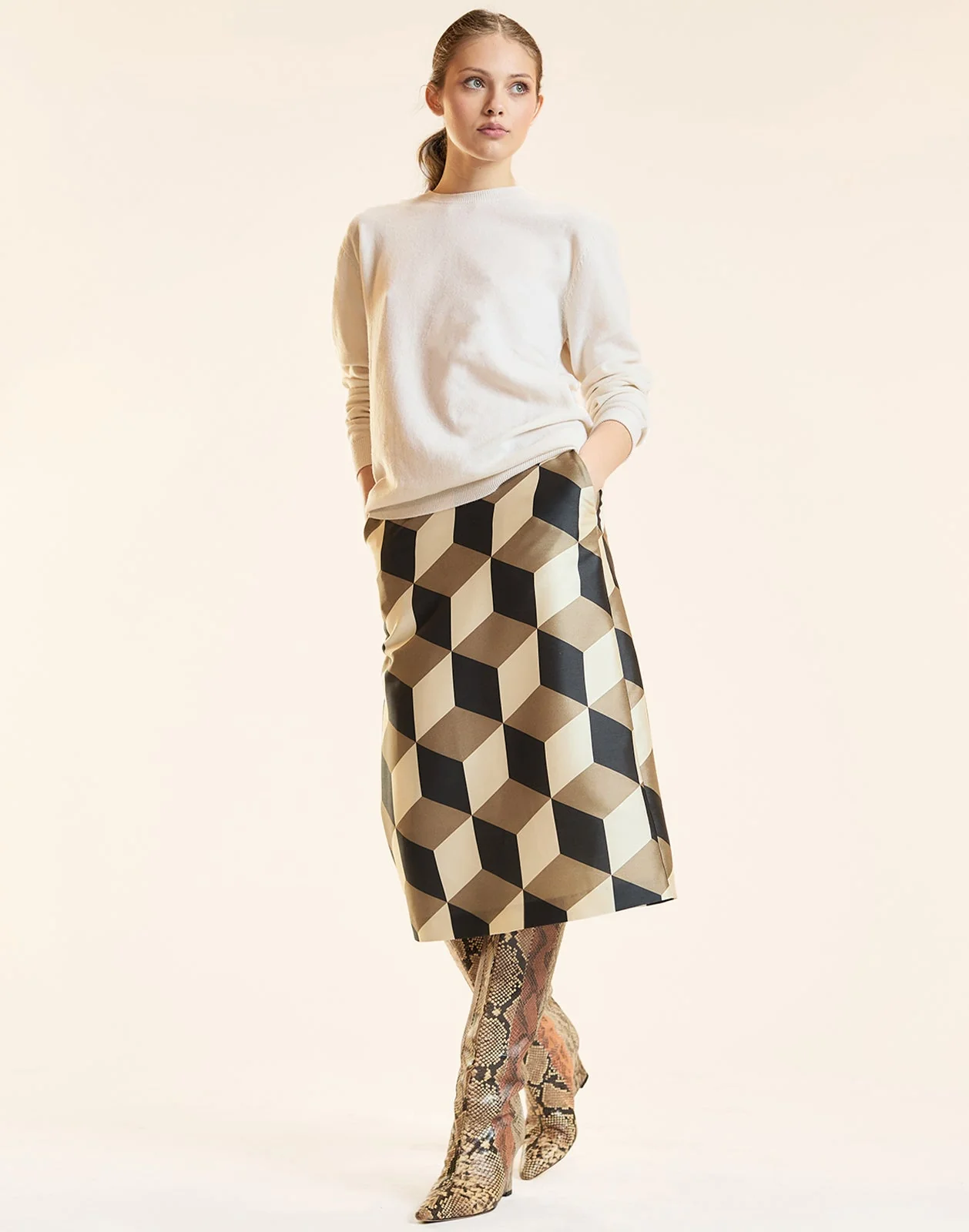 Cynthia Rowley Silk Wool Midi Skirt - GEOBLCA
