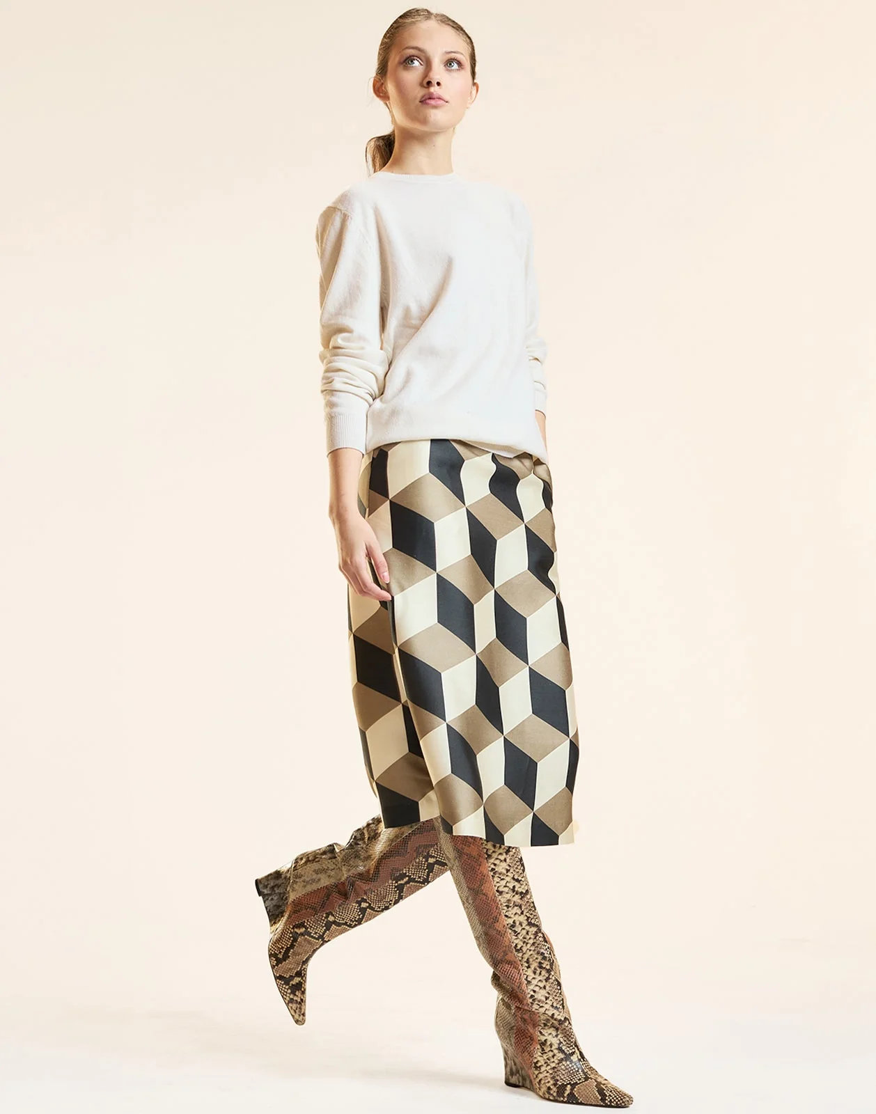 Cynthia Rowley Silk Wool Midi Skirt - GEOBLCA - Image 3