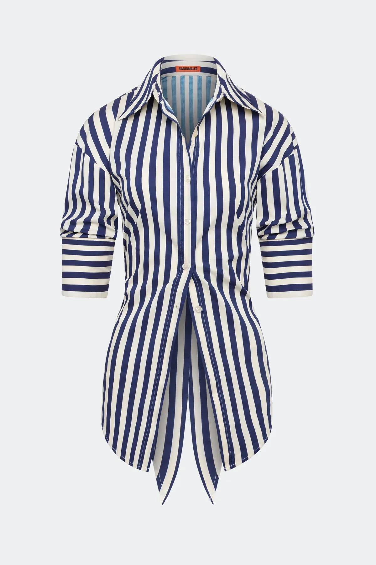 Simon Miller Loch Poplin Button Up Shirt - Navy-Cream - Image 4