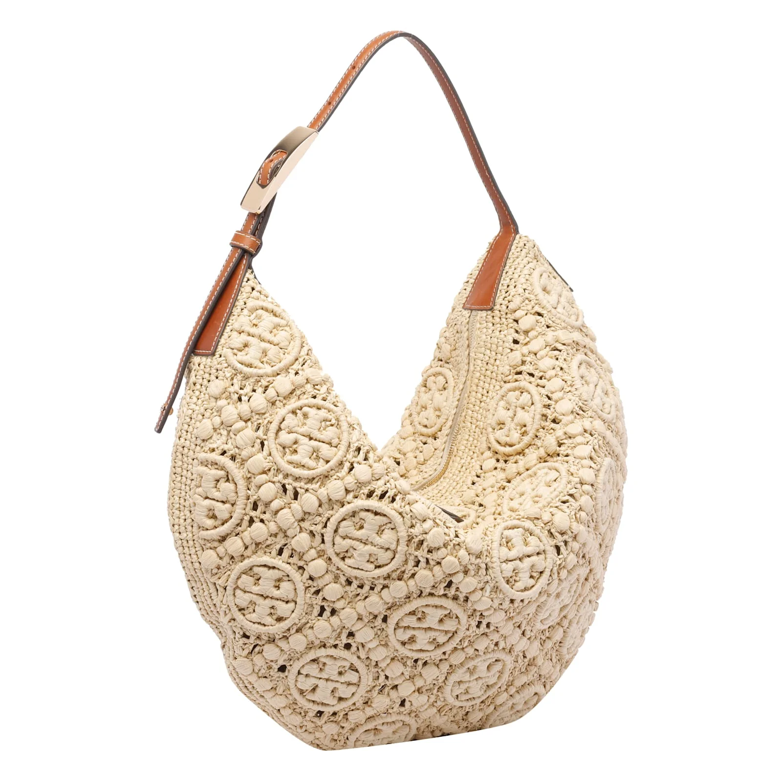 Tory Burch Raffia T Monogram Balloon Shoulder Bag - Beige - Image 2