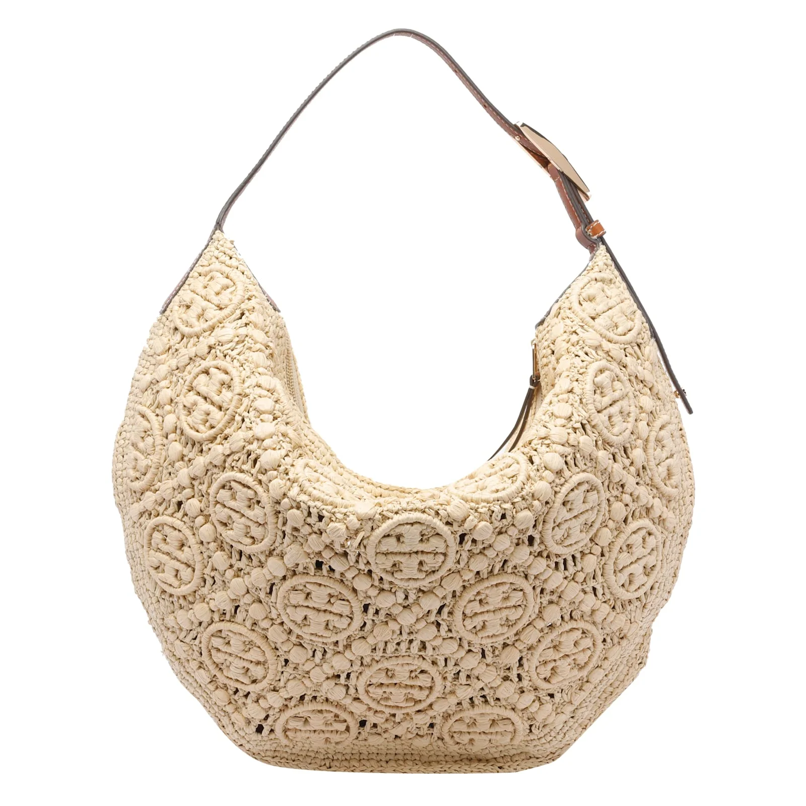 Tory Burch Raffia T Monogram Balloon Shoulder Bag - Beige - Image 3