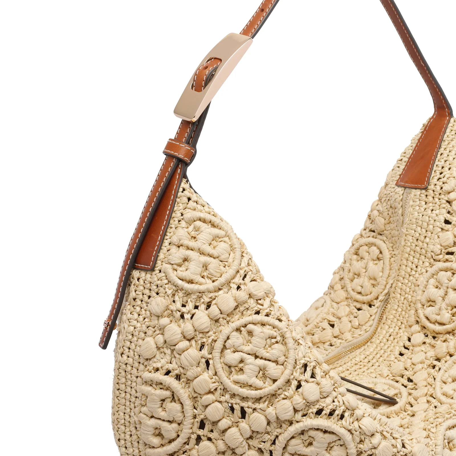 Tory Burch Raffia T Monogram Balloon Shoulder Bag - Beige - Image 4
