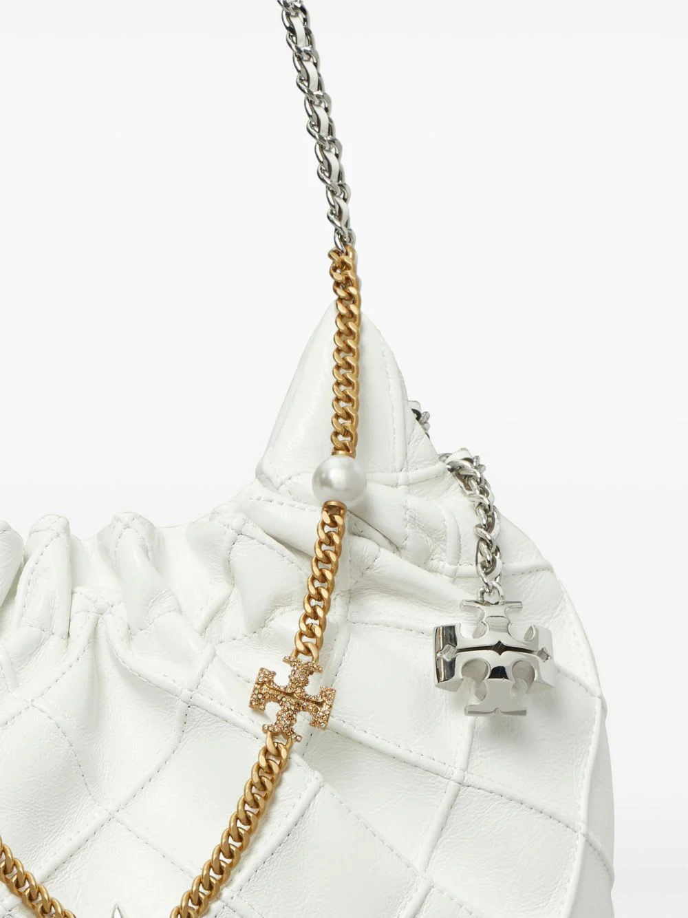Tory Burch Fleming Mini Leather Hobo Bag - White - Image 2