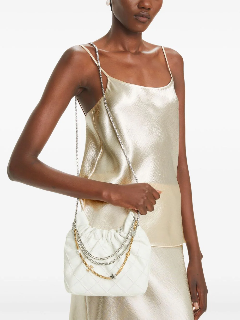 Tory Burch Fleming Mini Leather Hobo Bag - White - Image 5