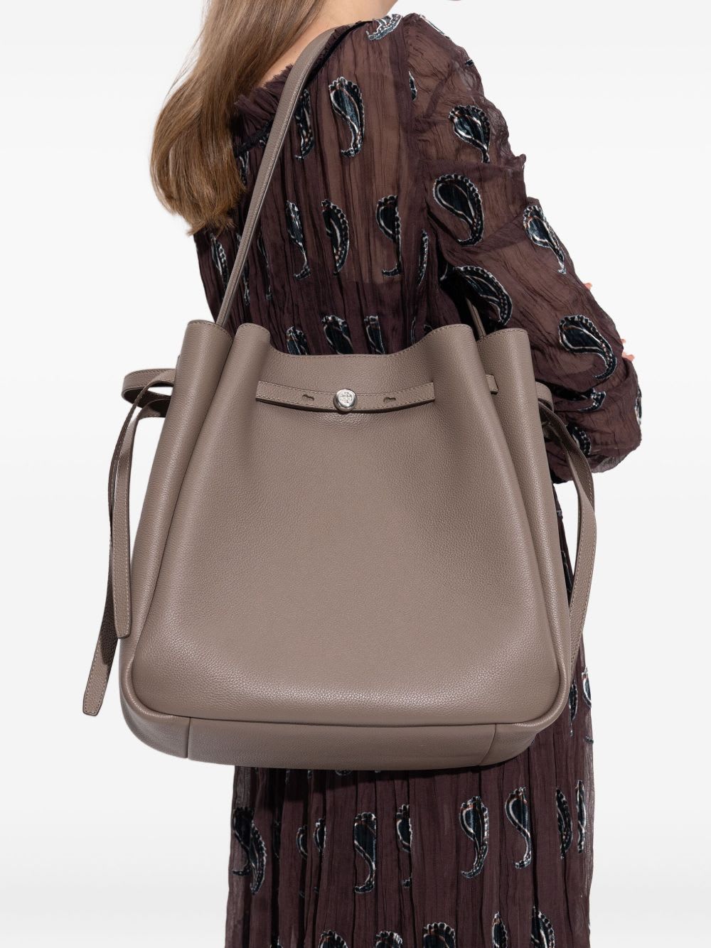 Tory Burch Romy Large Leather Bucket Bag - Dove Grey - Image 5