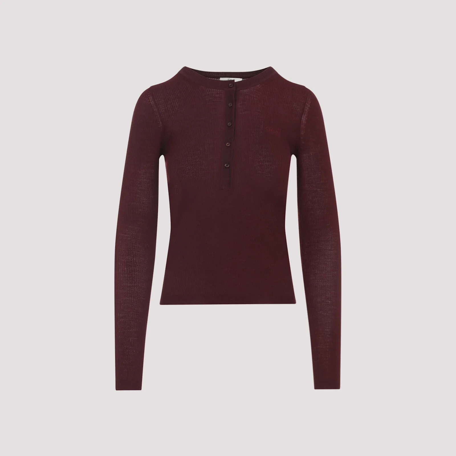 Chloé Wool and Silk Pullover - Burgundy - Image 3
