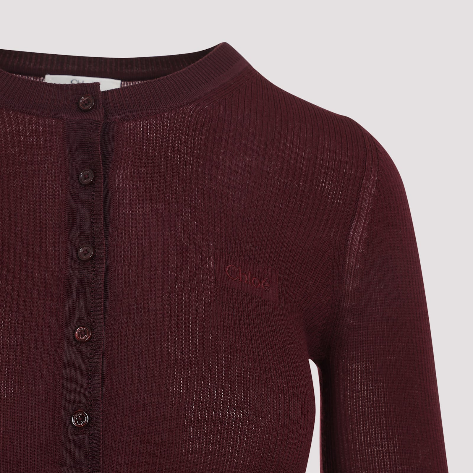 Chloé Wool and Silk Pullover - Burgundy - Image 5