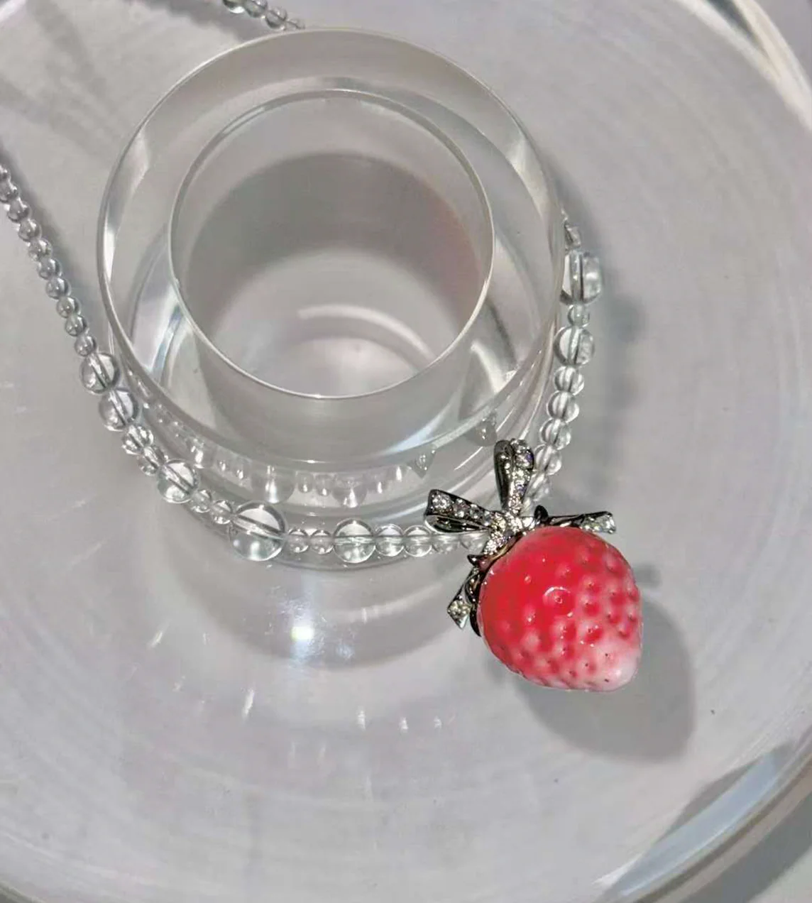 YVMIN Strawberry Bowknot Crystal Necklace - Image 3