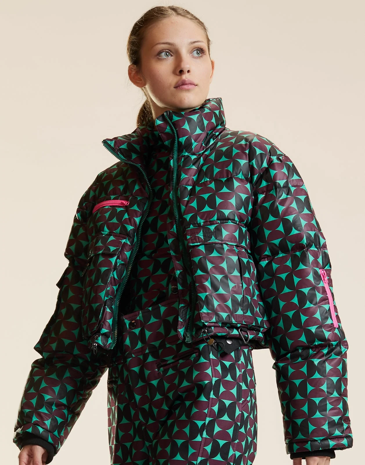 Cynthia Rowley Art Nouveau Puffer Jacket - Burgundy - Image 2