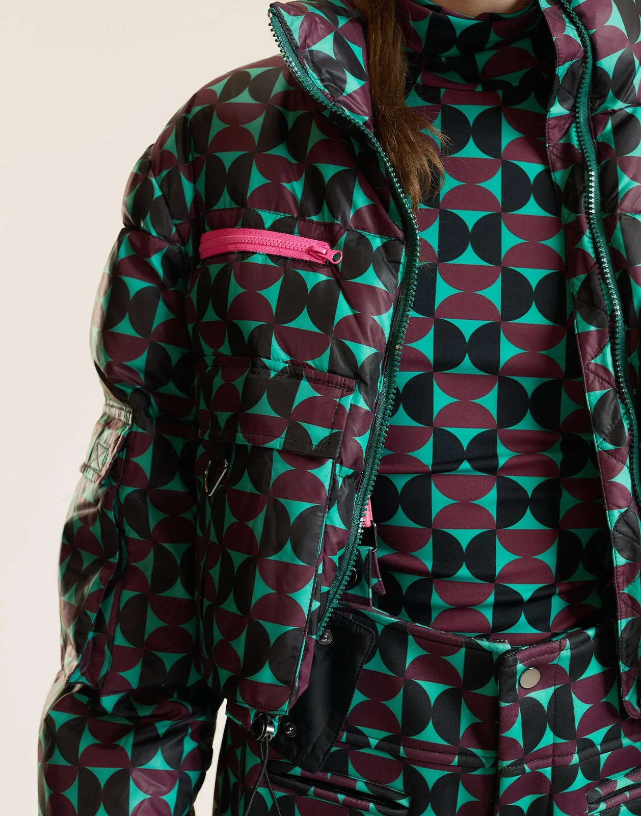Cynthia Rowley Art Nouveau Puffer Jacket - Burgundy - Image 3