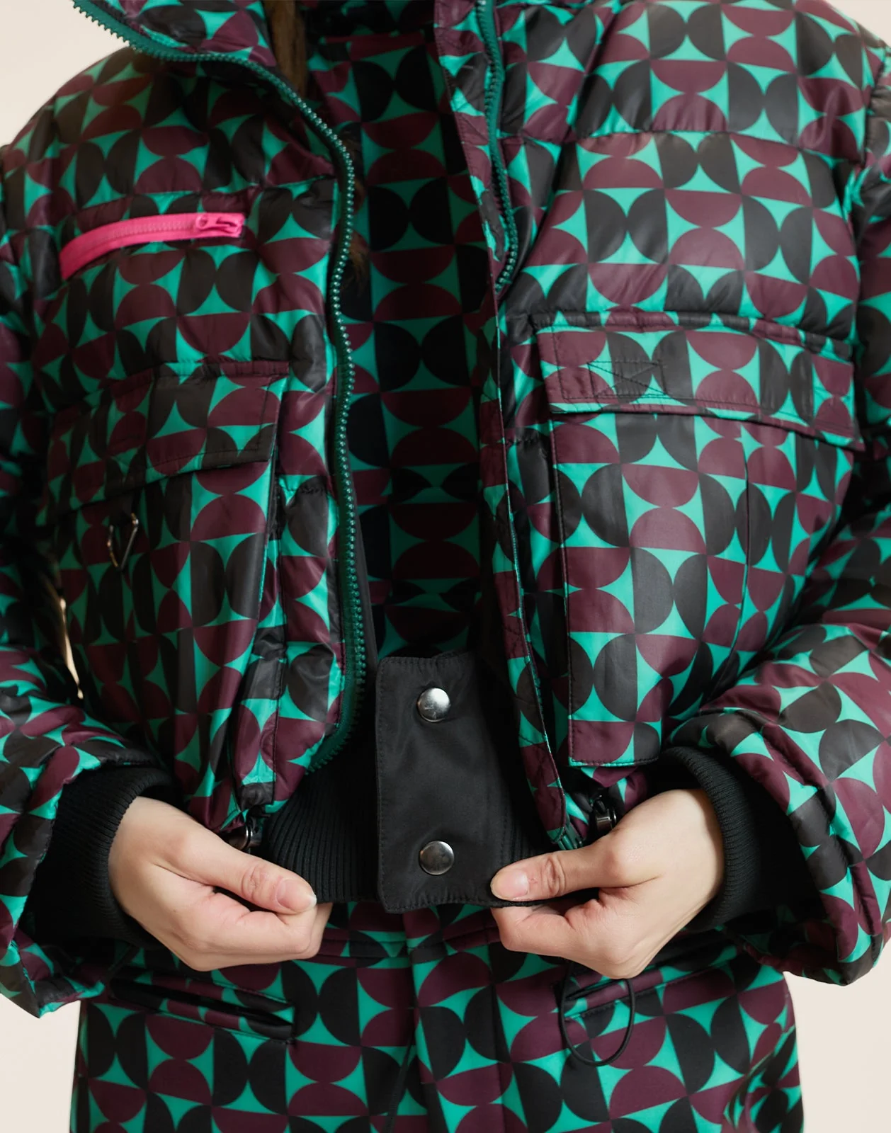 Cynthia Rowley Art Nouveau Puffer Jacket - Burgundy - Image 4