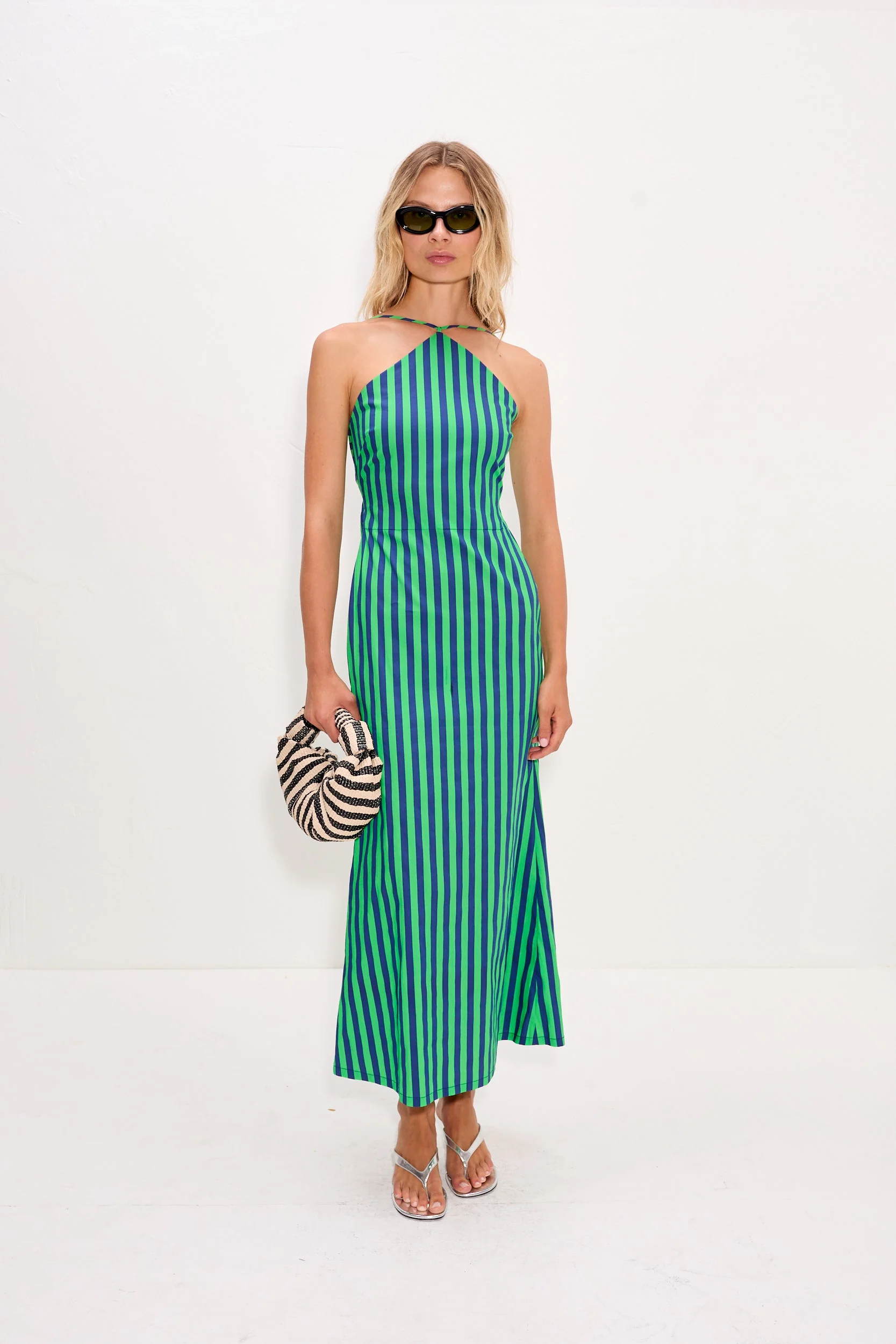 Simon Miller Kit Poplin Dress - Navy/Grass Green - Image 4