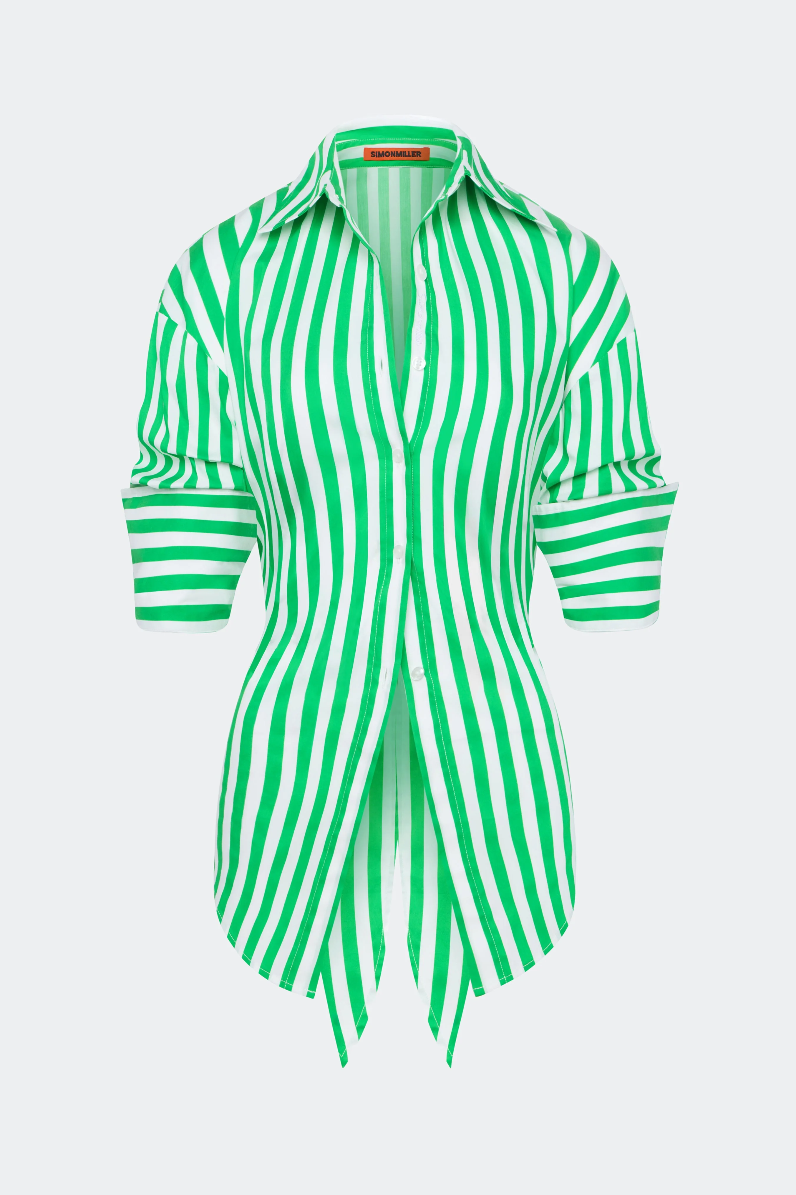 Simon Miller Loch Poplin Button Up Shirt - Grass Green/Macadamia - Image 2