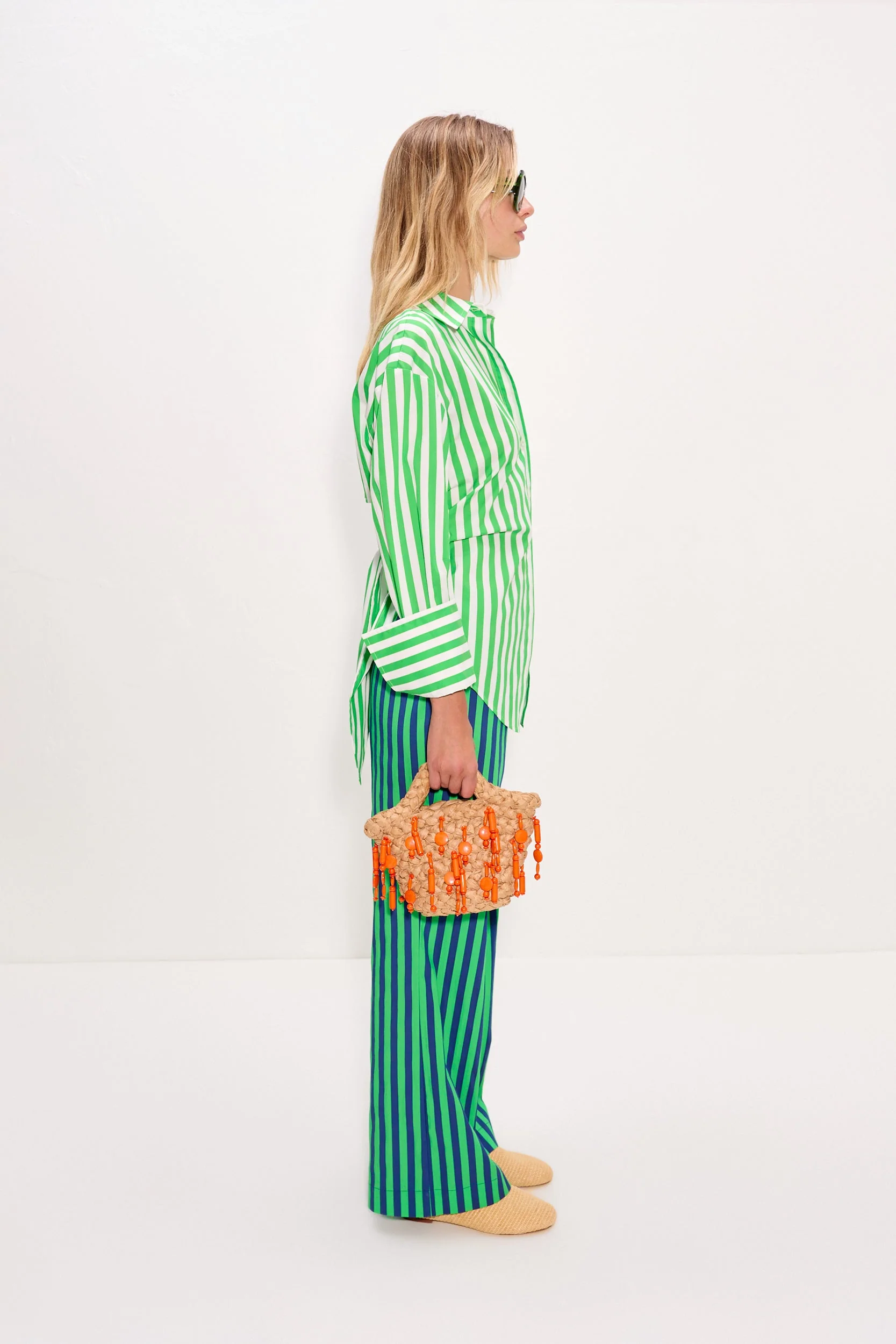 Simon Miller Loch Poplin Button Up Shirt - Grass Green/Macadamia - Image 4