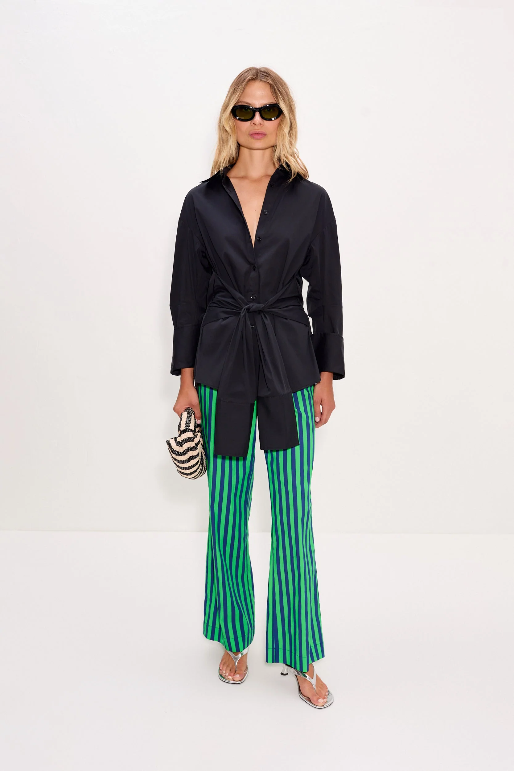 Simon Miller Pia Poplin Pant - Navy/Grass Green - Image 3