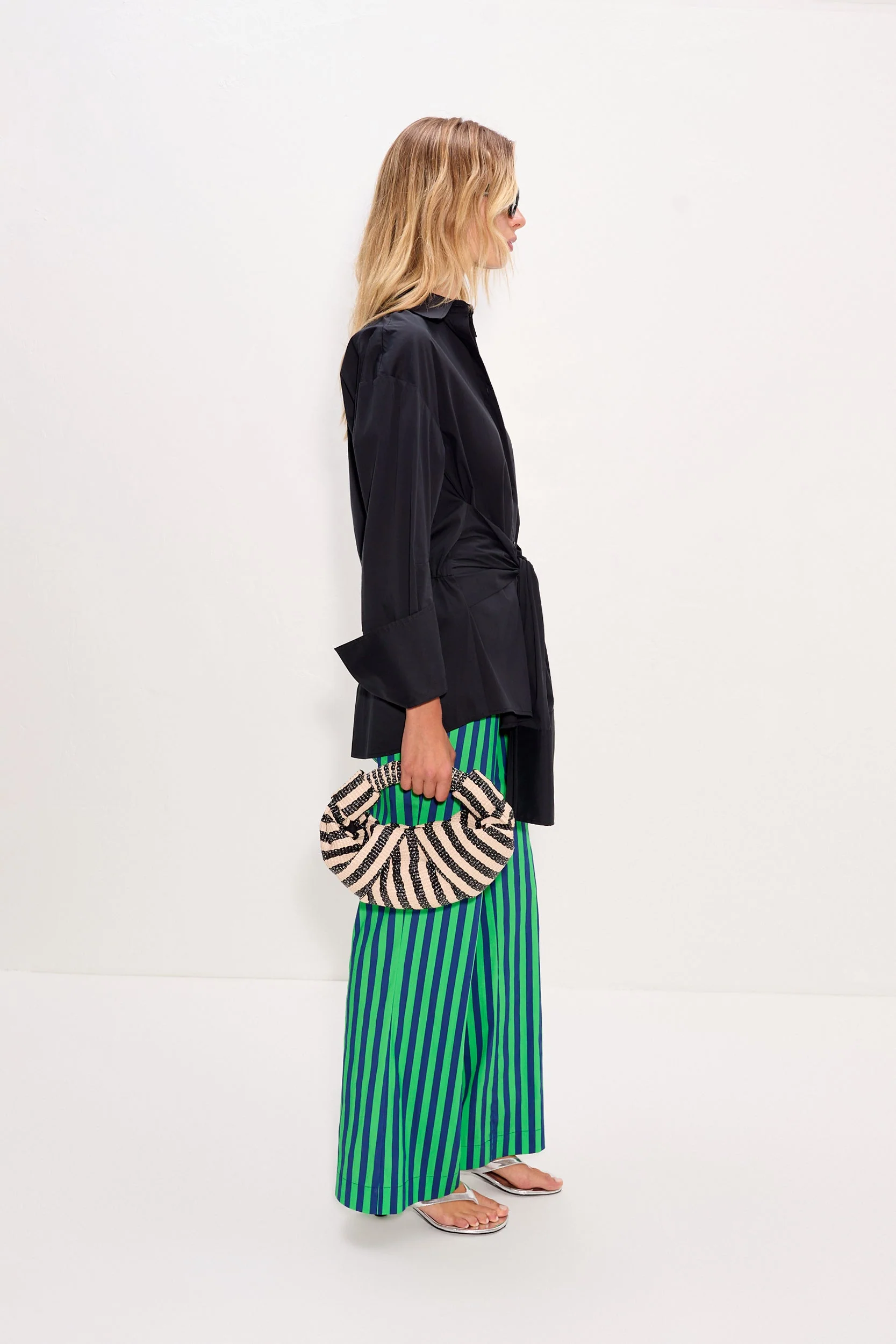 Simon Miller Pia Poplin Pant - Navy/Grass Green - Image 4