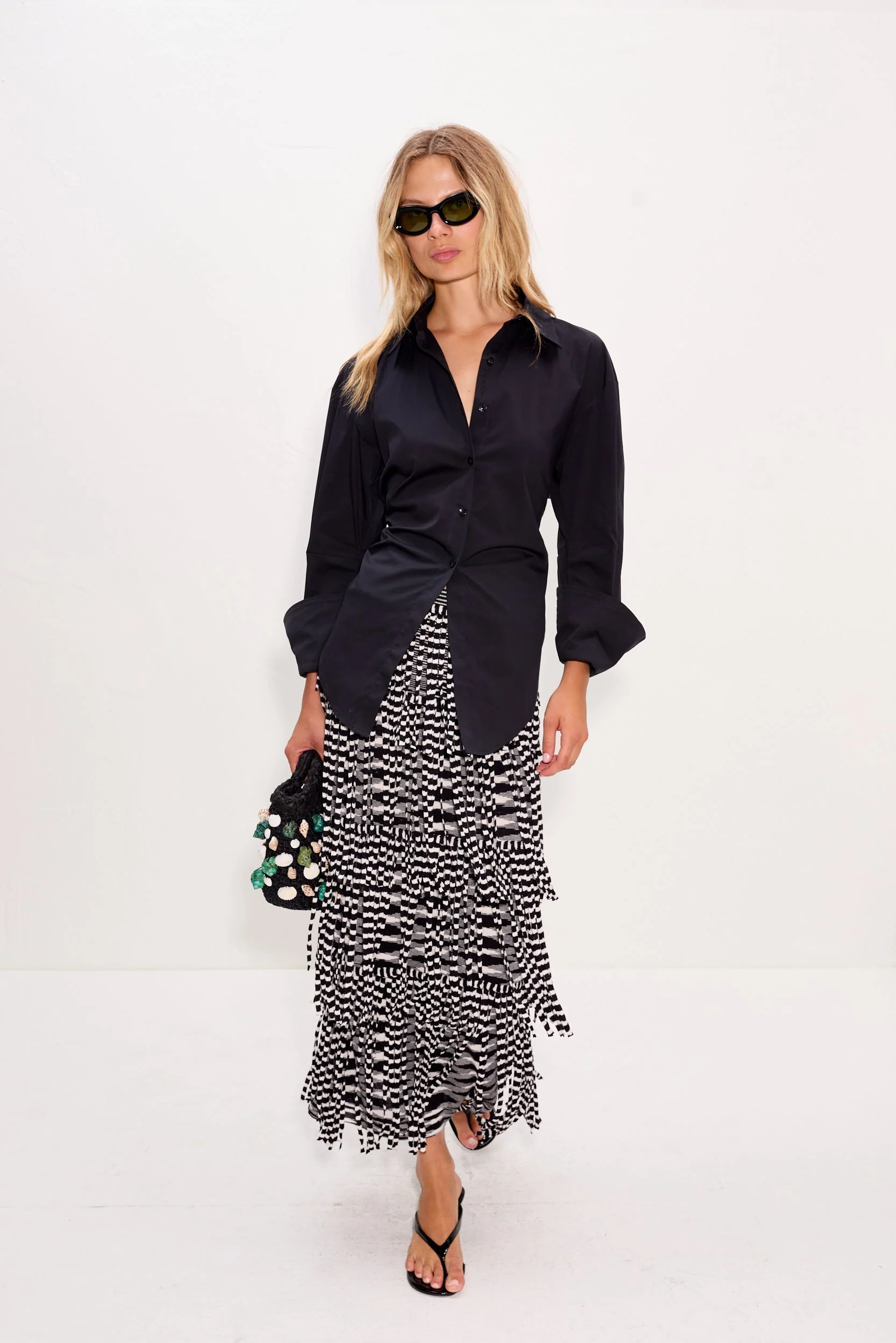 Simon Miller Za Za Knit Fringe Skirt - Black/White Space Dye - Image 4