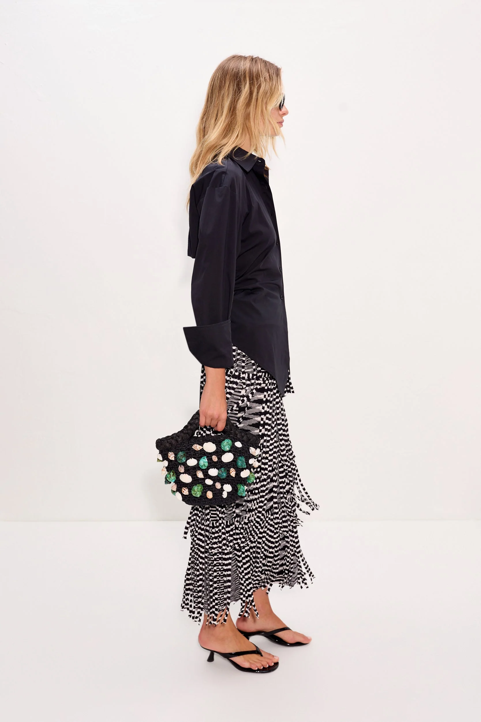 Simon Miller Za Za Knit Fringe Skirt - Black/White Space Dye - Image 5