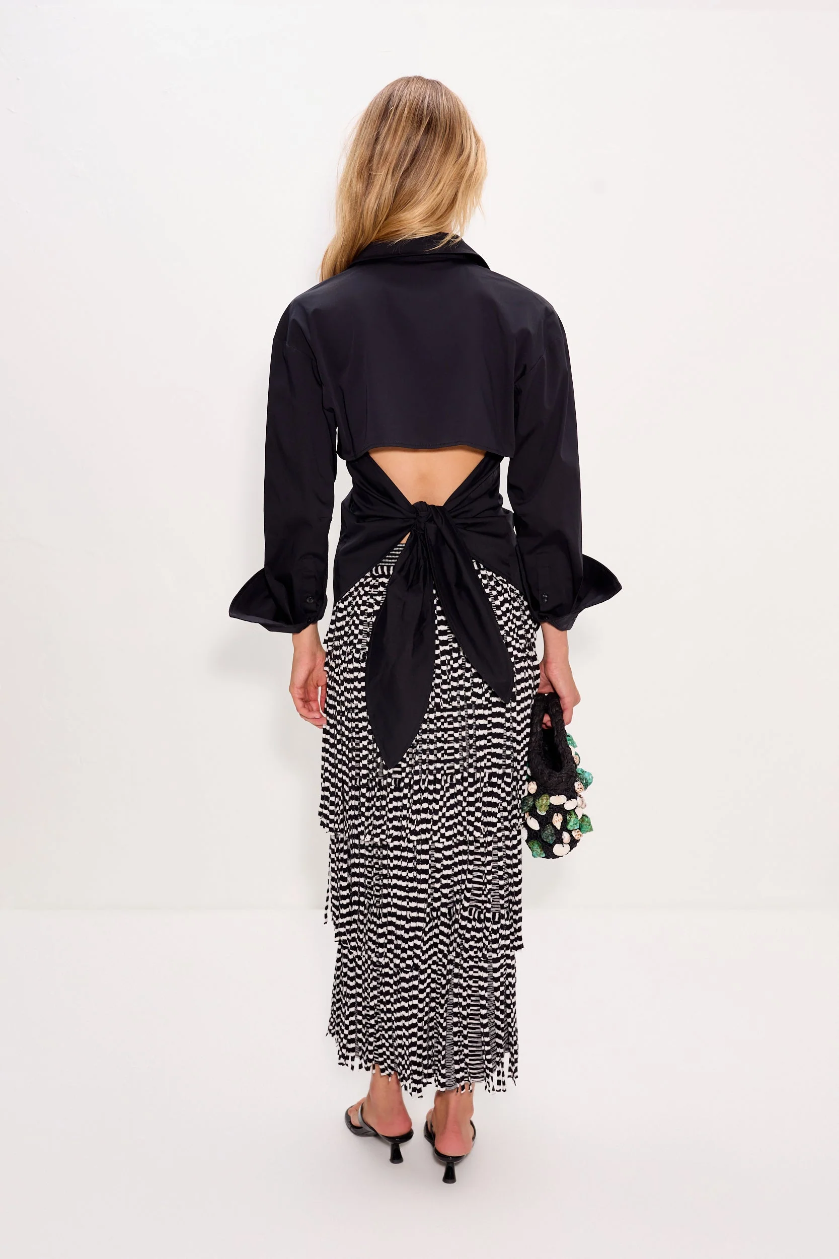 Simon Miller Za Za Knit Fringe Skirt - Black/White Space Dye - Image 6