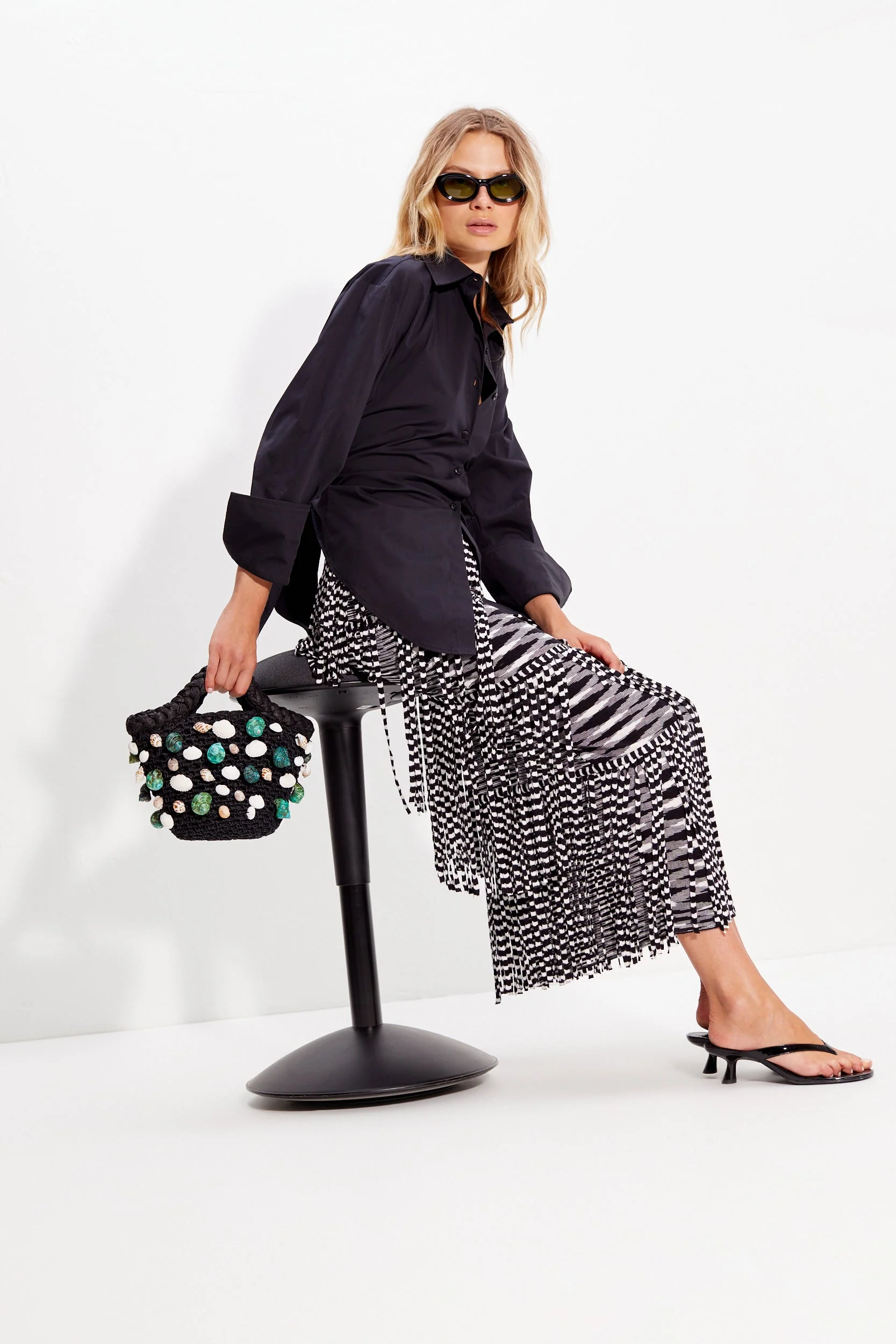 Simon Miller Za Za Knit Fringe Skirt - Black/White Space Dye - Image 8