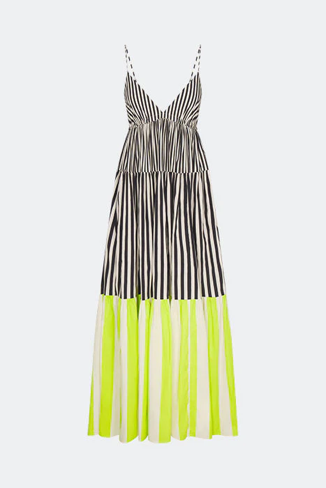 Simon Miller Romi Poplin Dress - Black/Cream/Lime Multi - Image 2