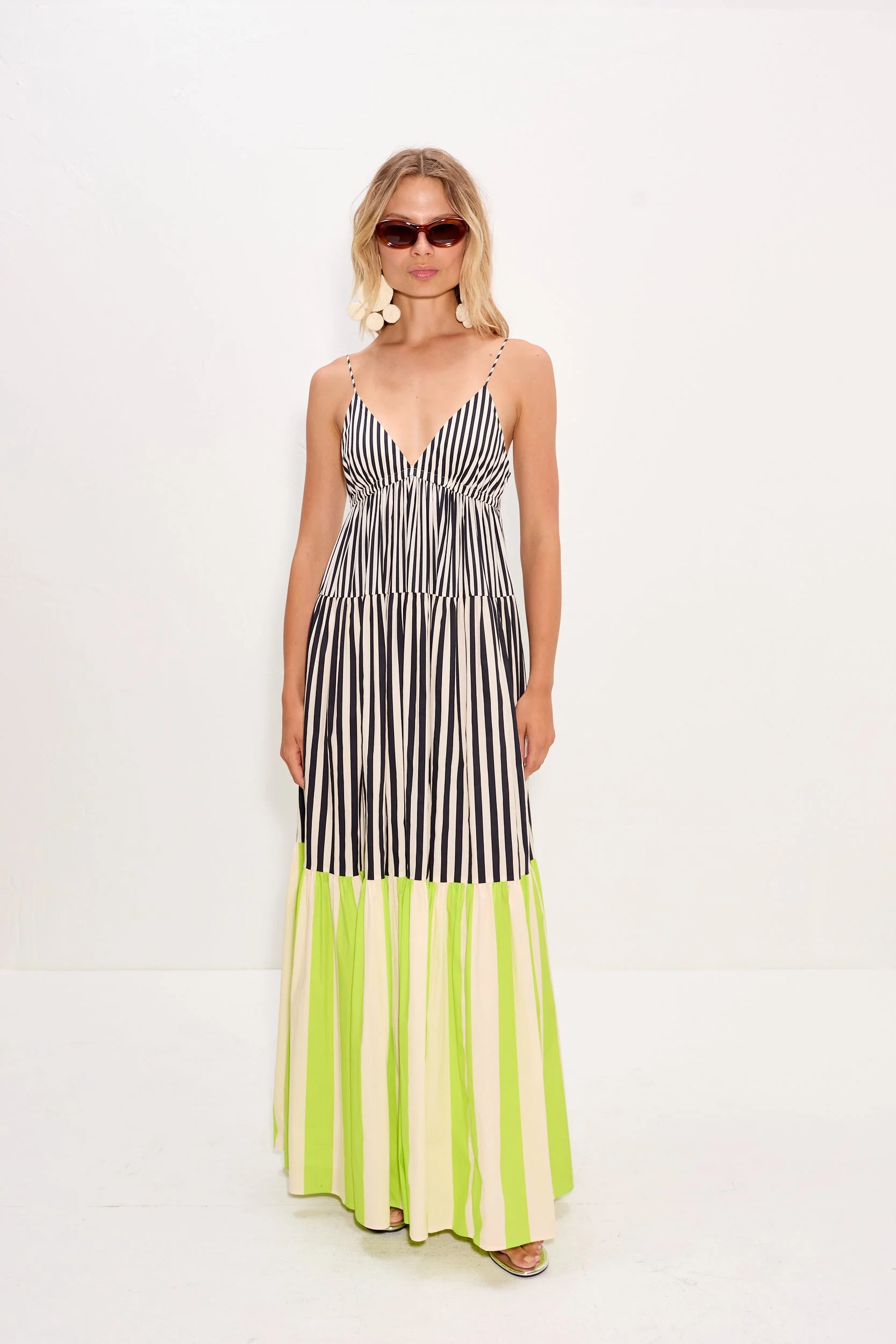 Simon Miller Romi Poplin Dress - Black/Cream/Lime Multi - Image 3