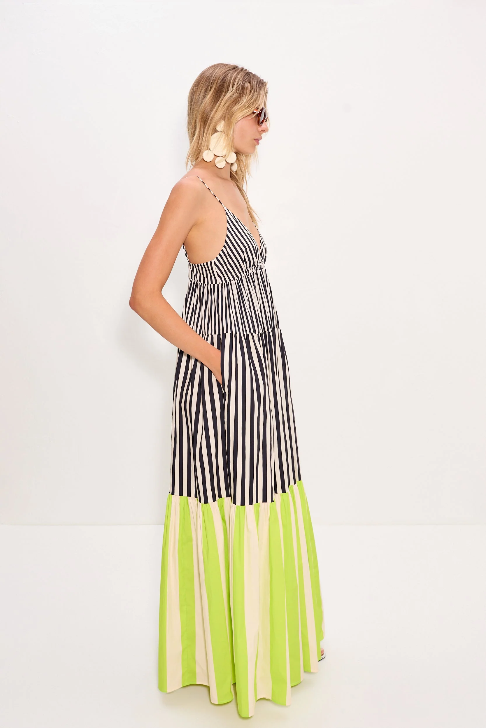 Simon Miller Romi Poplin Dress - Black/Cream/Lime Multi - Image 4