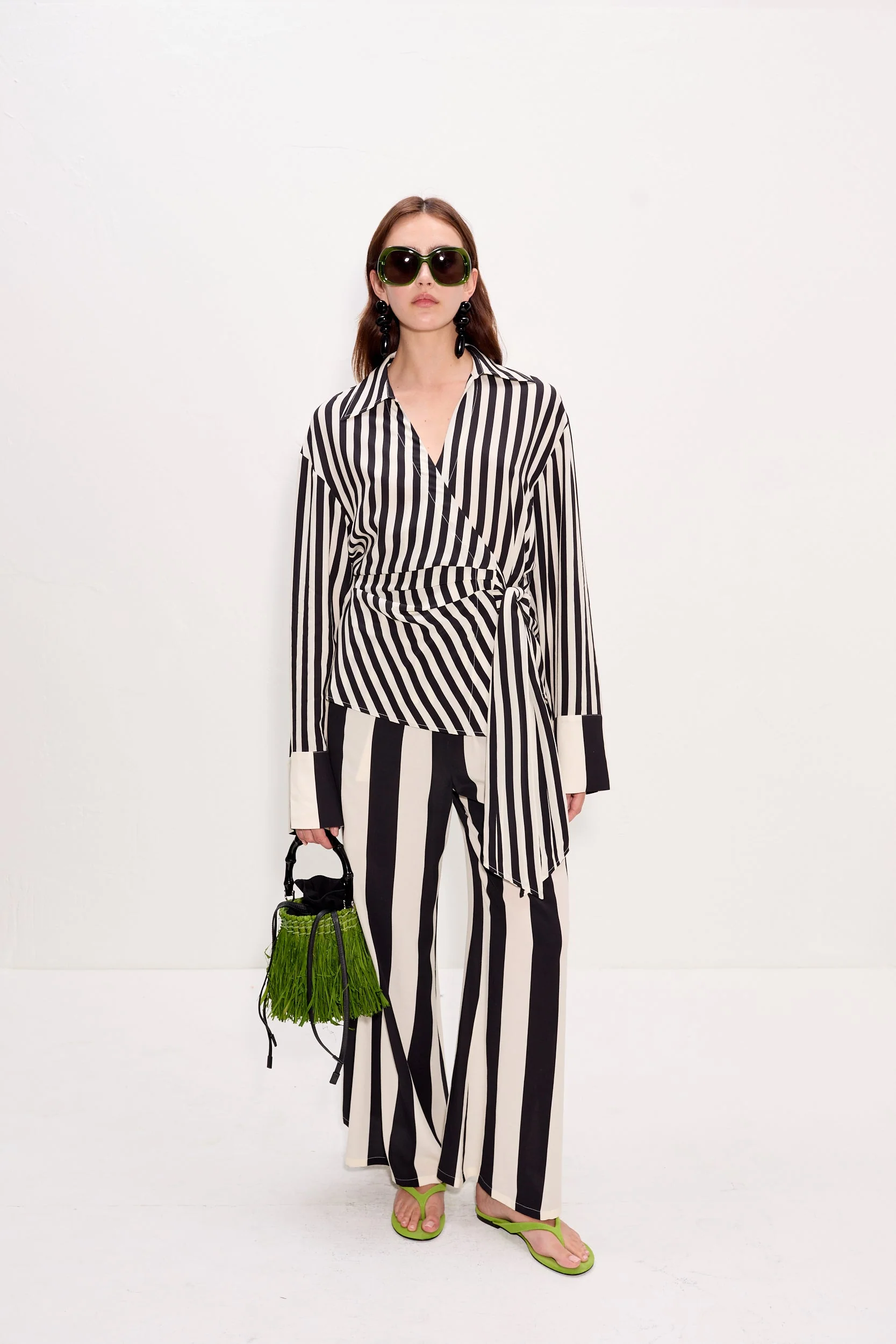 Simon Miller Vietta Crepe Top - Black/White Stripe - Image 3