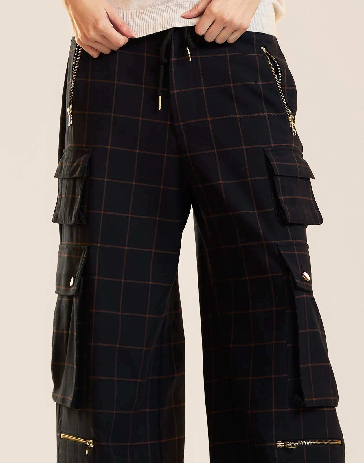 Cynthia Rowley Gilded Grid Cargo Pants - BLKWDP - Image 2