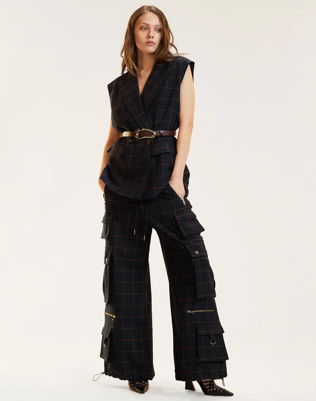 Cynthia Rowley Gilded Grid Cargo Pants - BLKWDP - Image 3