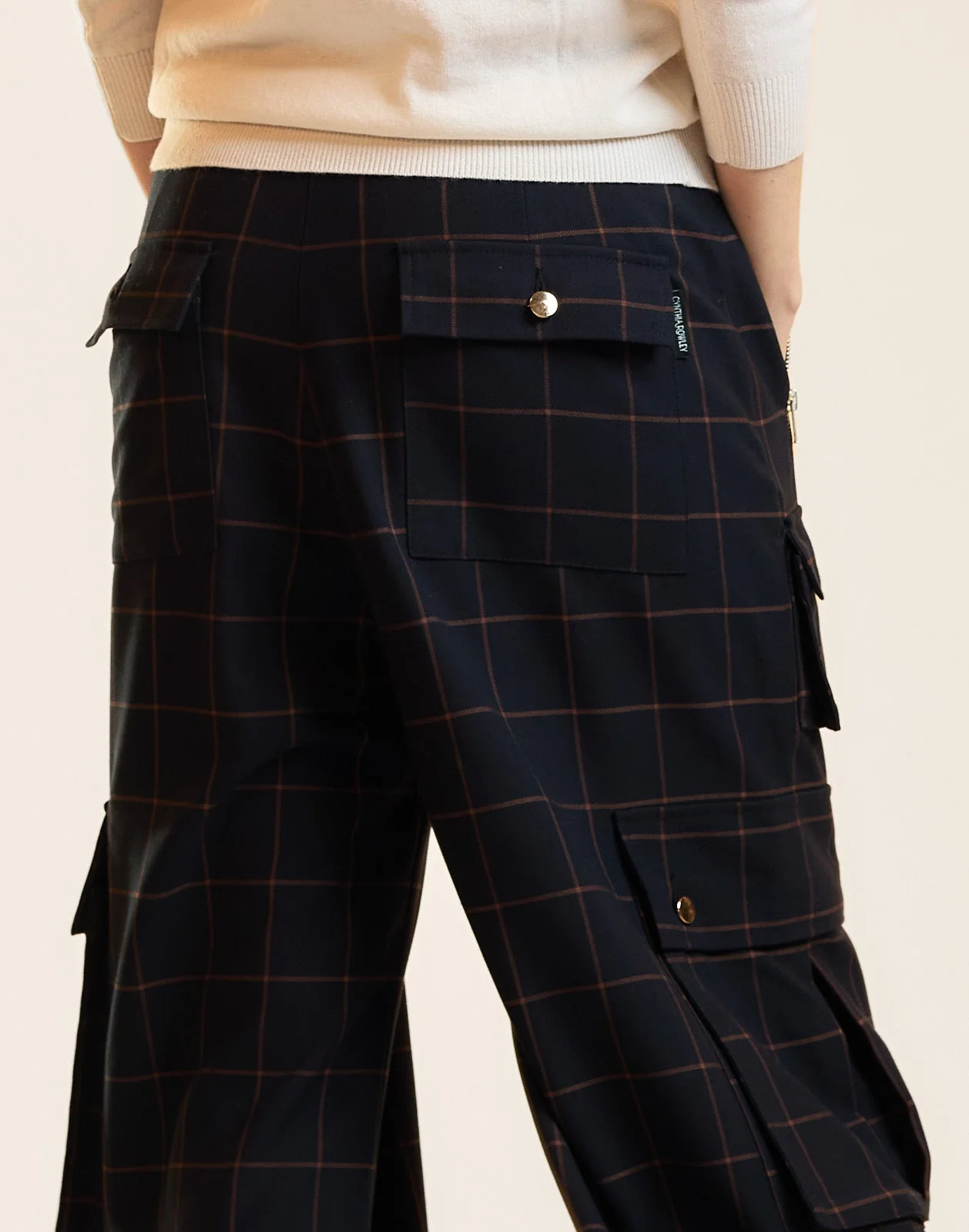 Cynthia Rowley Gilded Grid Cargo Pants - BLKWDP - Image 4