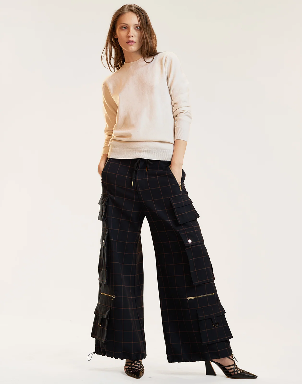 Cynthia Rowley Gilded Grid Cargo Pants - BLKWDP - Image 5