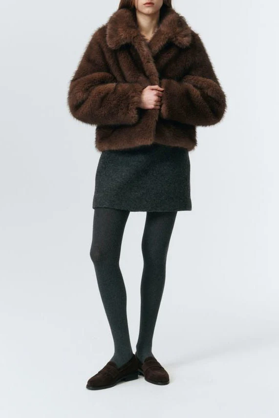 Dunst Vegan Fur Cropped Jacket - Brown - Image 10