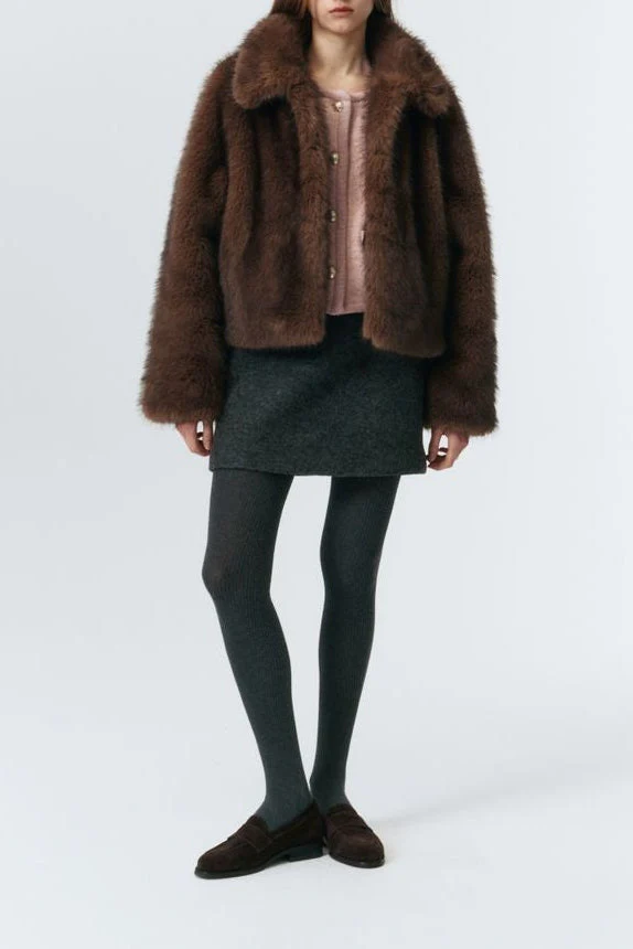 Dunst Vegan Fur Cropped Jacket - Brown - Image 11