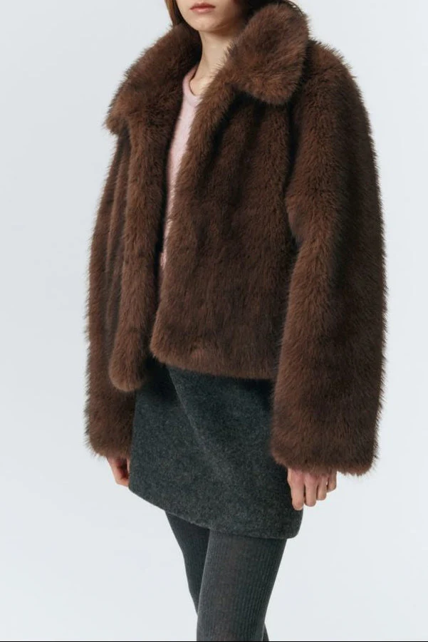 Dunst Vegan Fur Cropped Jacket - Brown - Image 12