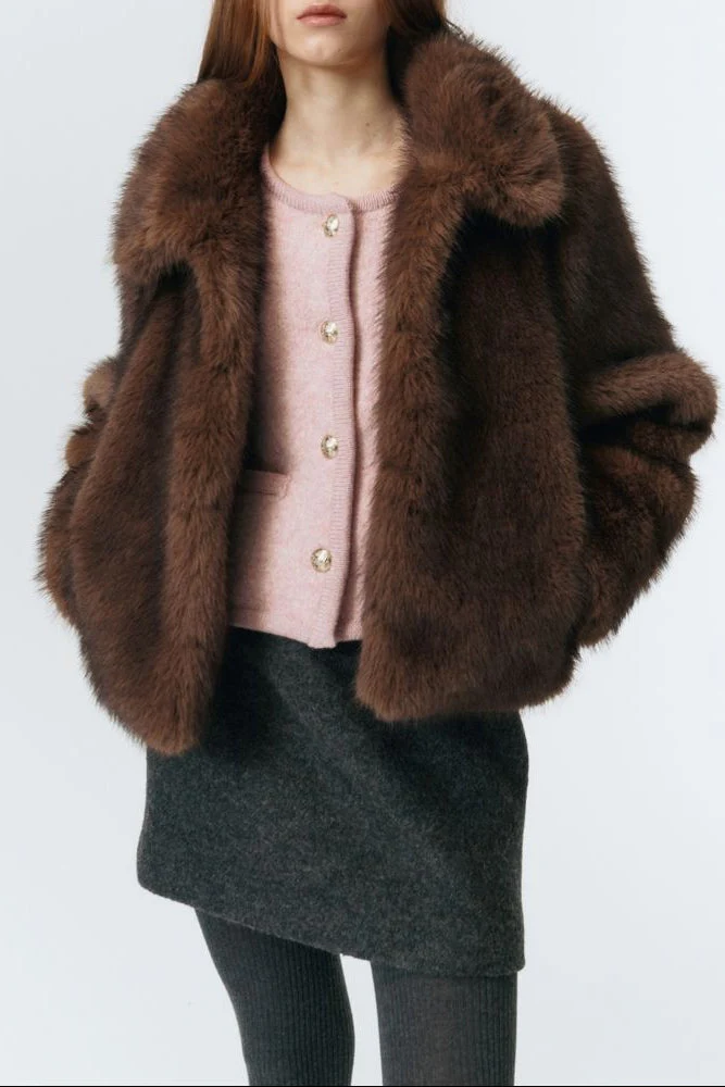 Dunst Vegan Fur Cropped Jacket - Brown - Image 13