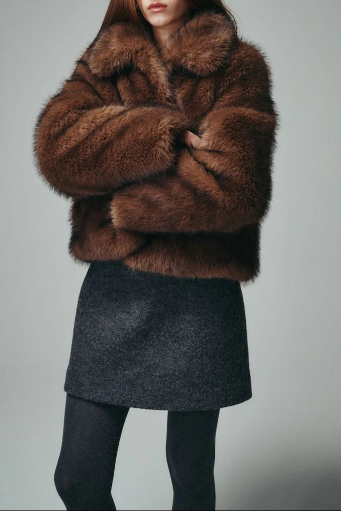Dunst Vegan Fur Cropped Jacket - Brown - Image 2