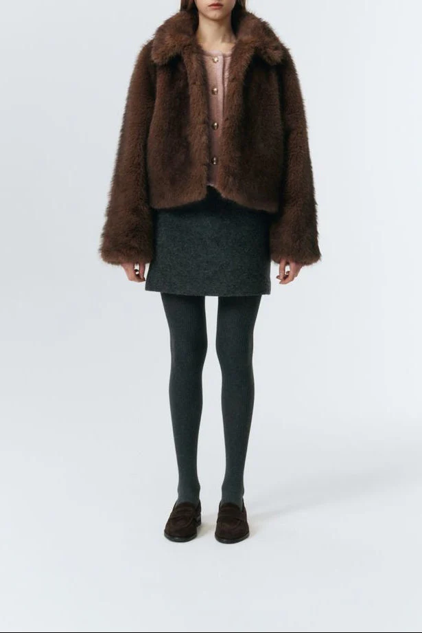 Dunst Vegan Fur Cropped Jacket - Brown - Image 4