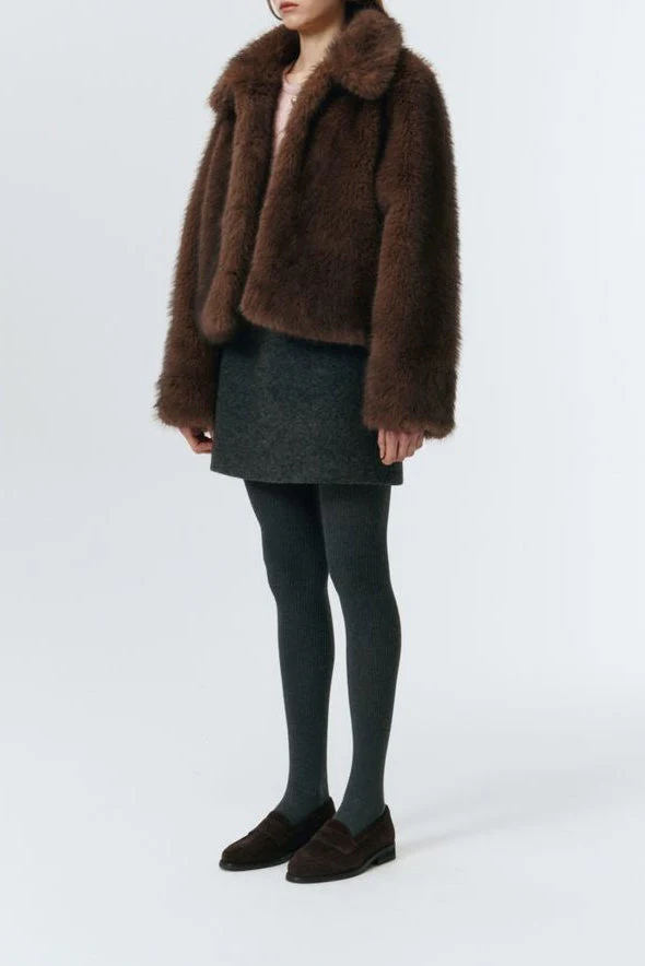 Dunst Vegan Fur Cropped Jacket - Brown - Image 5