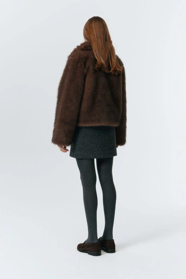 Dunst Vegan Fur Cropped Jacket - Brown - Image 6