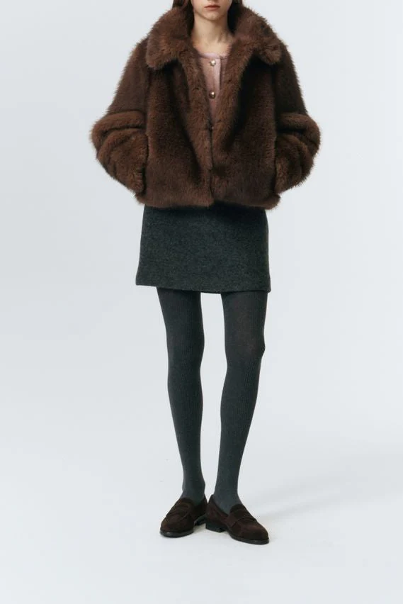 Dunst Vegan Fur Cropped Jacket - Brown - Image 7