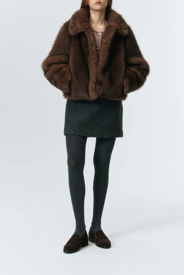 Dunst Vegan Fur Cropped Jacket - Brown - Image 8